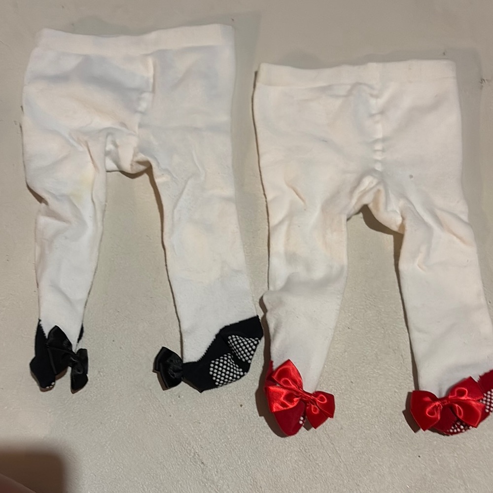 White Baby Tights with Black and Red Bows